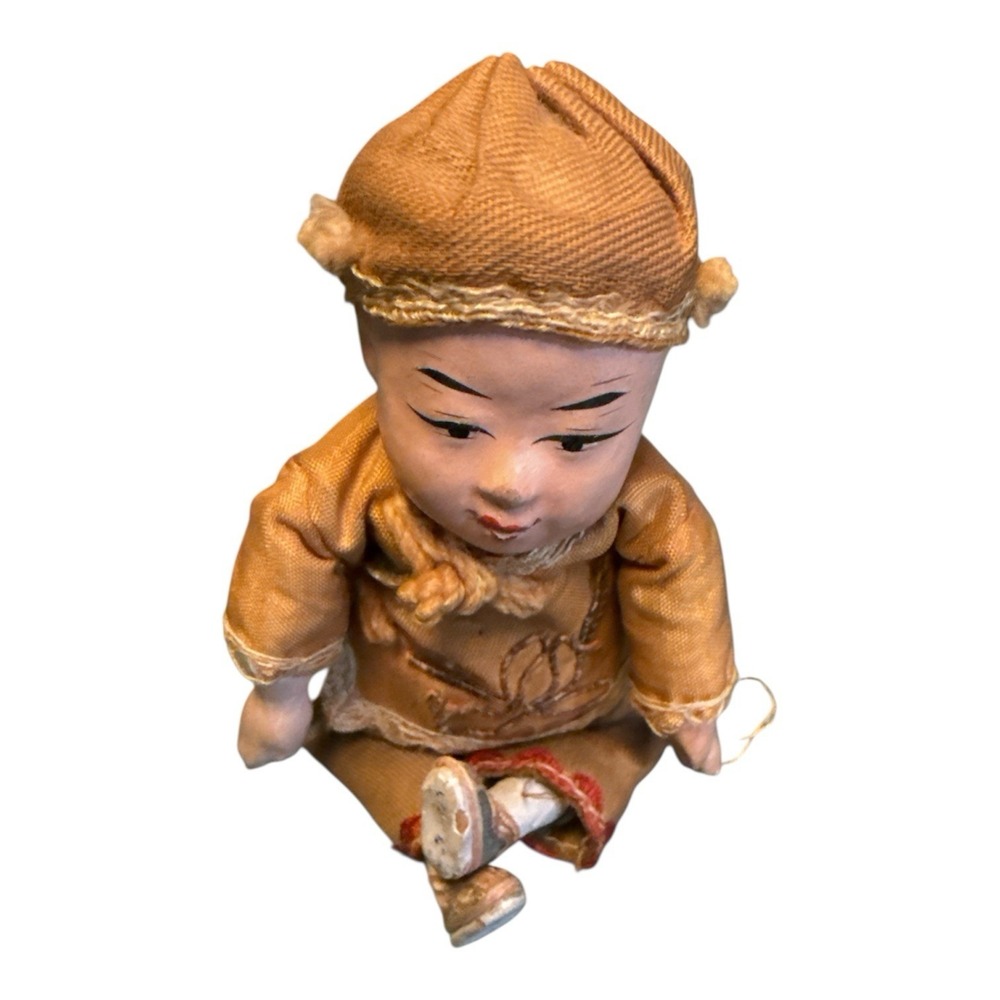 Vintage 1930s-1940s Chinese Export Baby Boy Doll - Original Silk costume